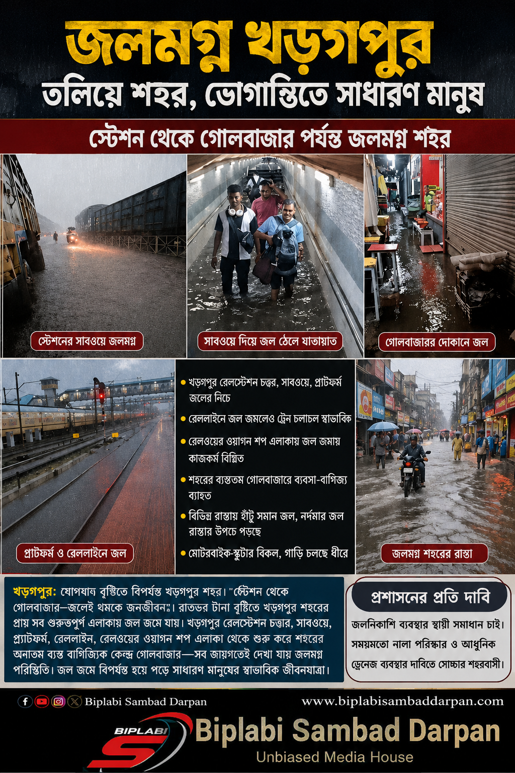 বর্ষার প্রথম ঝড়-বৃষ্টিতেই জলমগ্ন খড়গপুর! স্টেশন থেকে গোলবাজার—শহরজুড়ে দুর্ভোগ, ফের প্রশ্নের মুখে জলনিকাশি ব্যবস্থা!