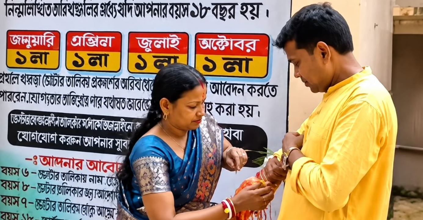 কর্মব্যস্ততার মাঝেও বোনের হাতে রাখি, চন্দ্রকোনায় ভাই-বোনের ভালোবাসার অনন্য ছবি!