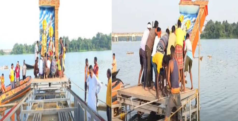 গান্ধীঘাটে হাইড্রোলিক মেশিনে প্রতিমা নিরঞ্জন, নিরাপত্তায় পুলিশ ও NDRF
